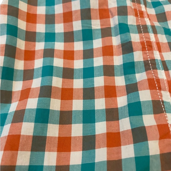 infant boys orange teal collared ss checkered print one piece - Picture 4 of 5
